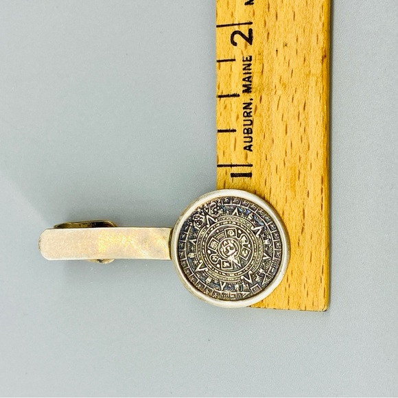 Vintage Sterling Silver Aztec Mayan Sun Calendar Tie Clip 925 - Picture 7 of 13